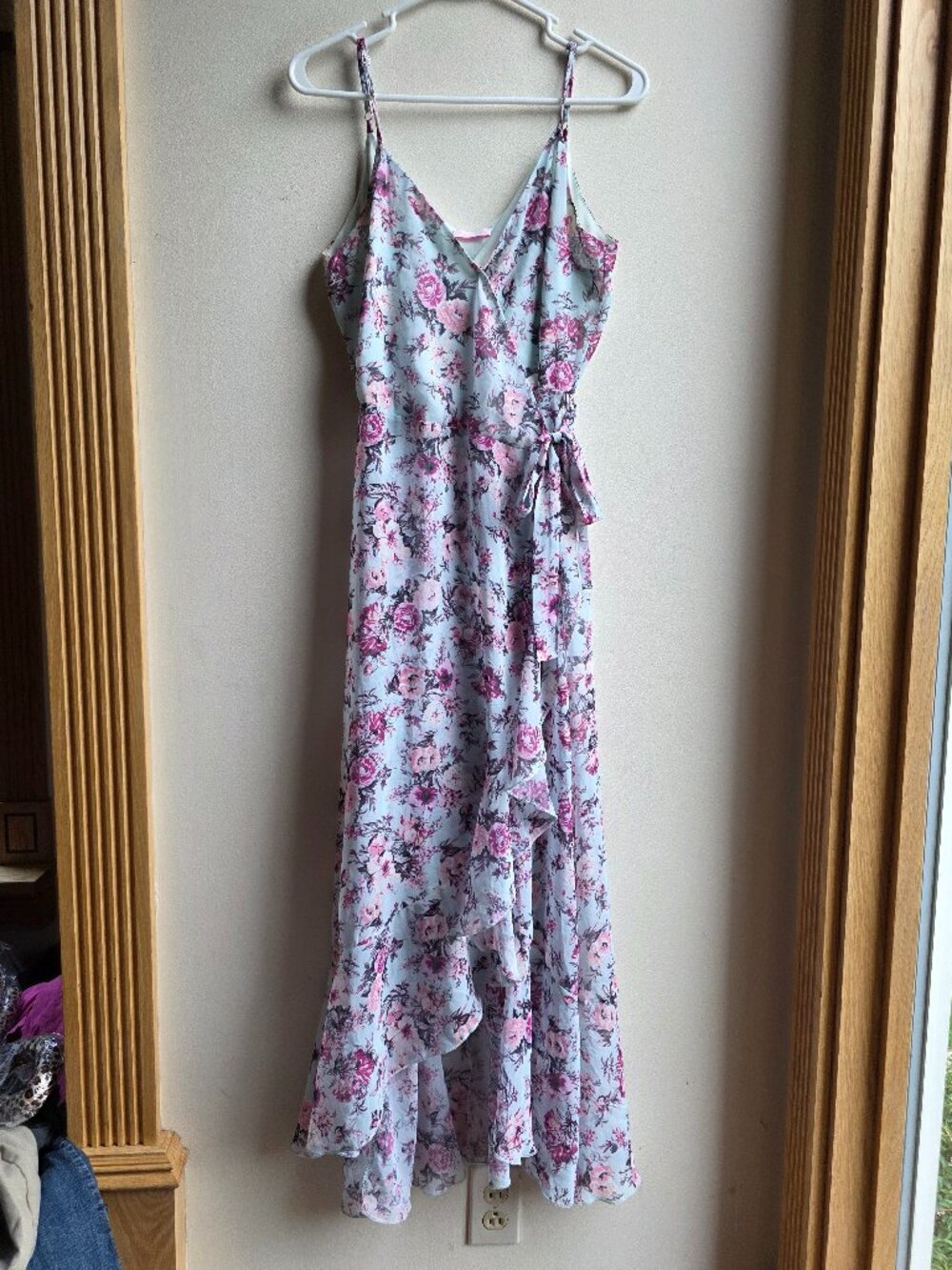 Pink Lily Floral Sweetheart Summer Midi Wrap Dress Size Small